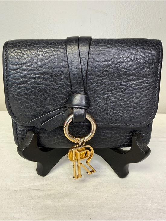 Chloe Handbags - Chloé Alphabet Black Grained Leather Trifold Wallet Gold Initial Charm Italy